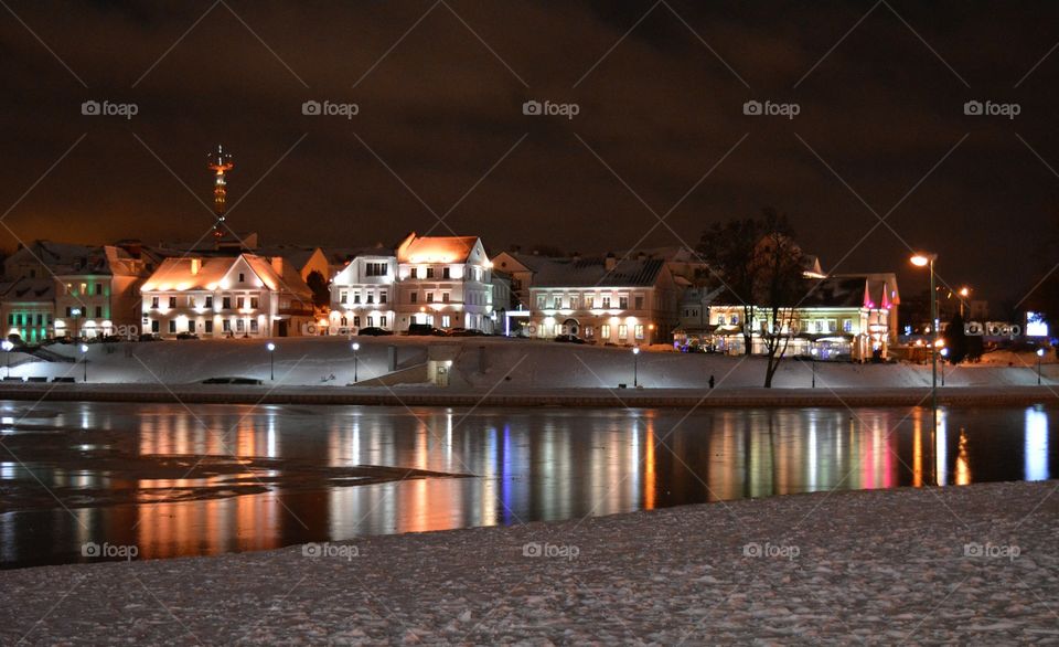 winter night cityscape lights