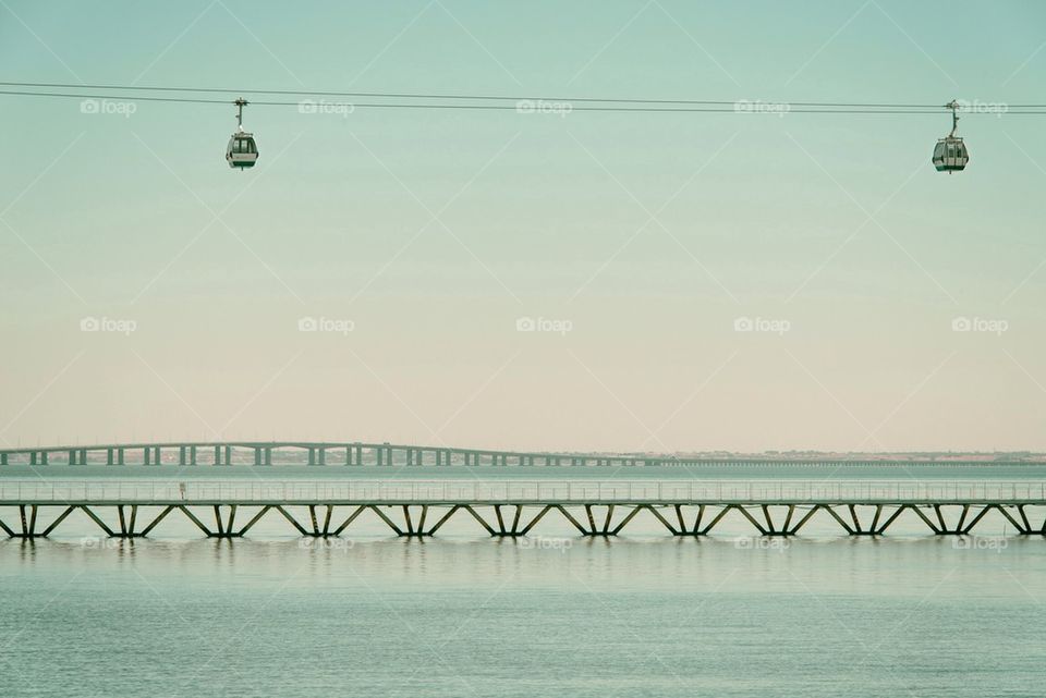 Ski lift on bridge