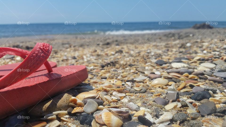 a slipper on the beach