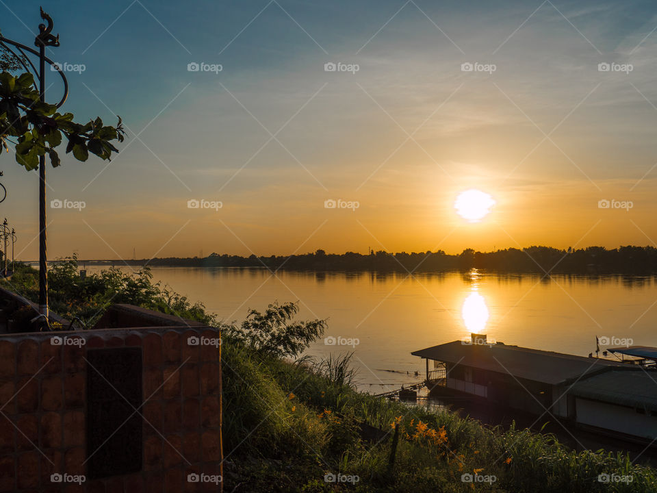 Sun set at Khong river Nongkhai Thailand 