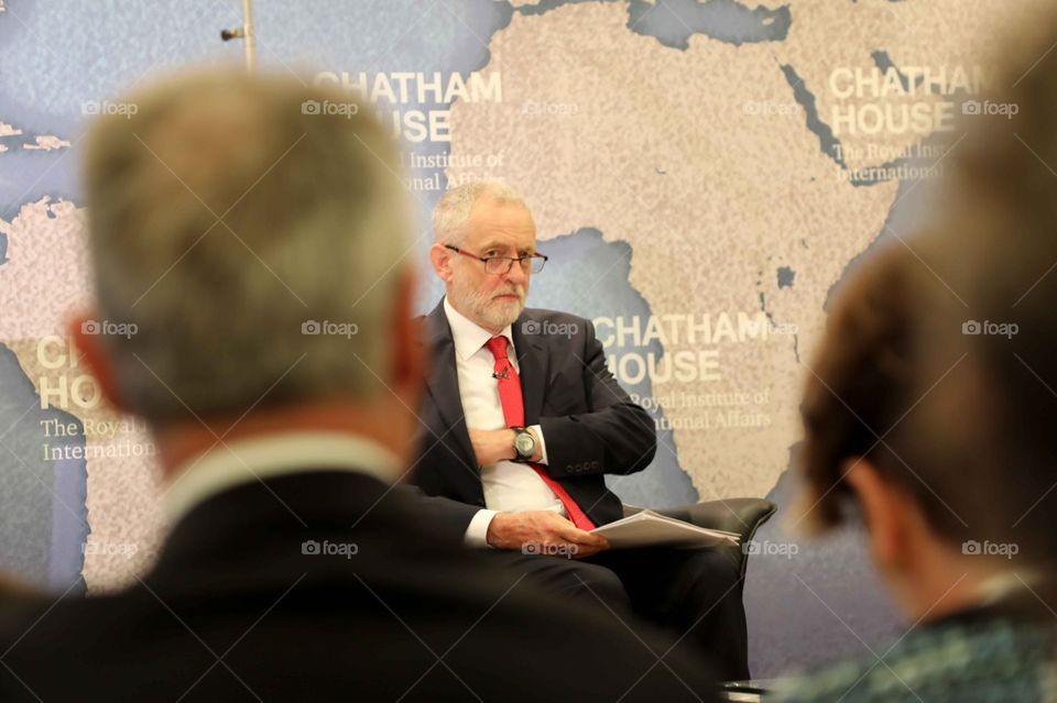 Party leader Jeremy Corbyn at the Chatham House think-tank in London, UK