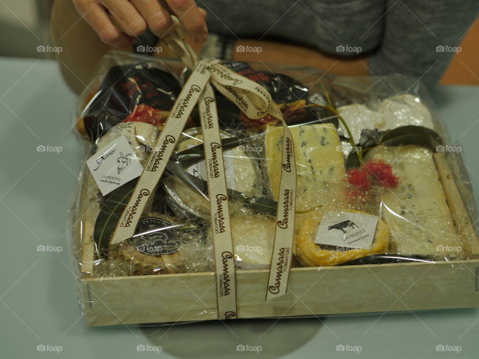 gift basket of cheeses