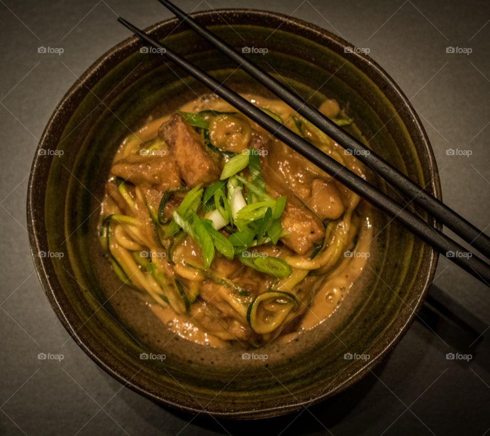 High angle view of noodles with chopstick