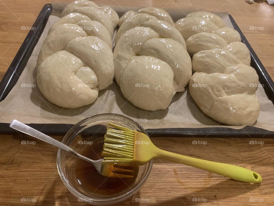 Braided dough for Chala bread before oven