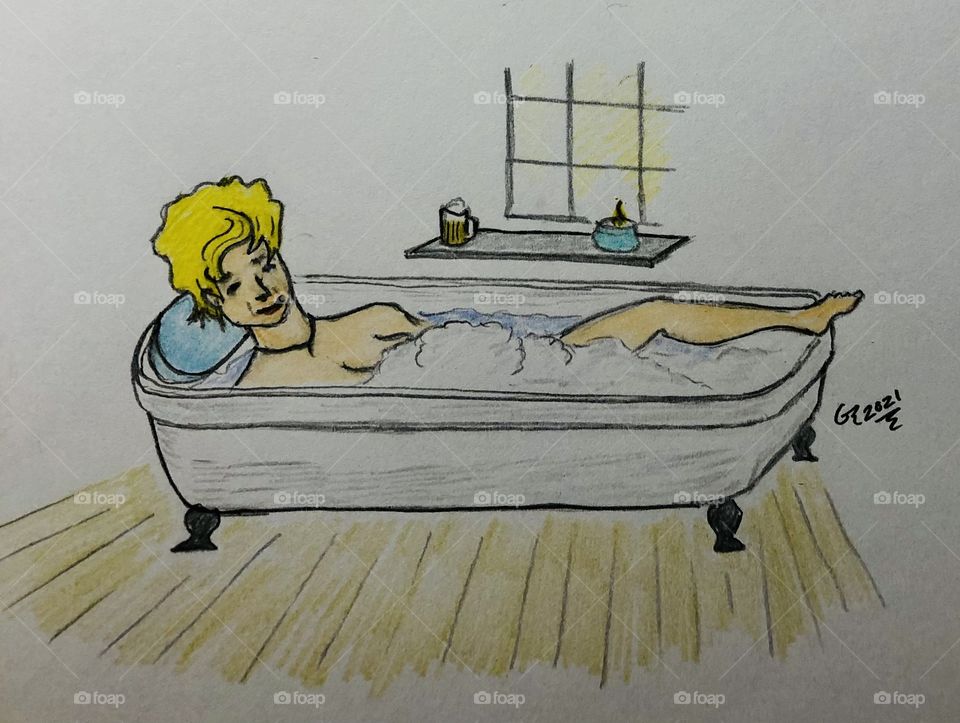 Blonde Lady Bathing with a Stout