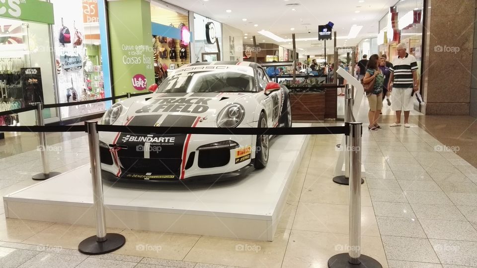 beautiful racing car in the exposition of the shopping center