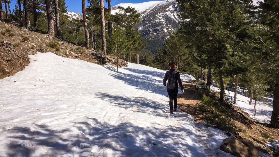 Hiking on the snow at Navacerrada, Spain