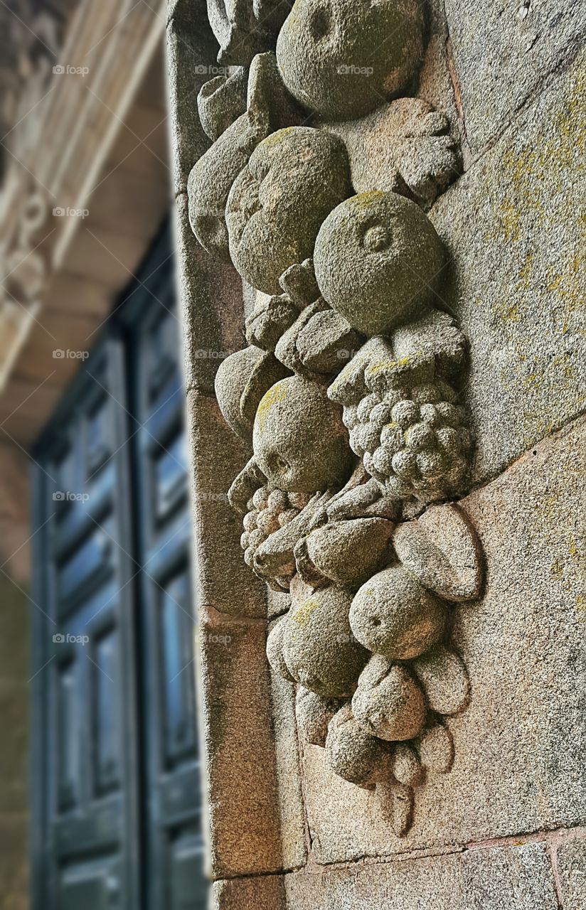 Detail of the decoration of the door at Casa da Parra, Santiago de Compostela
