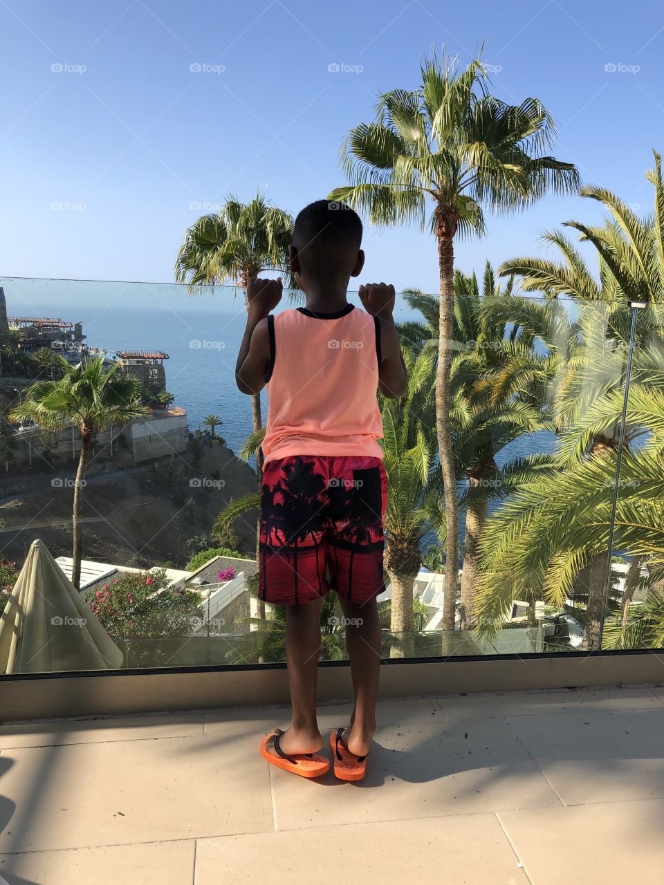 My son amazed by the view on holiday 