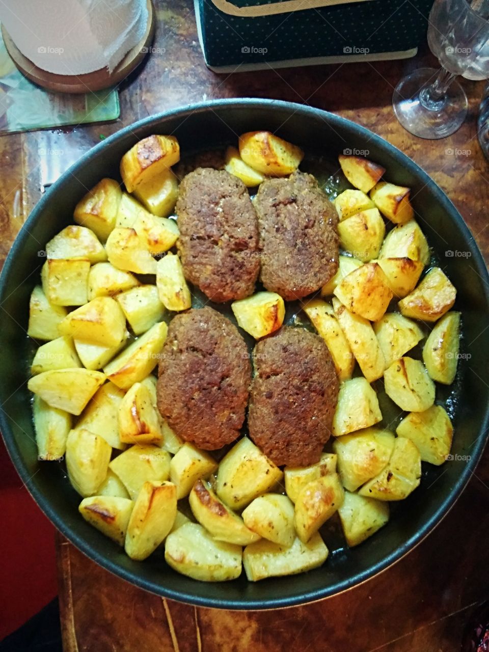 burgers and potatoes