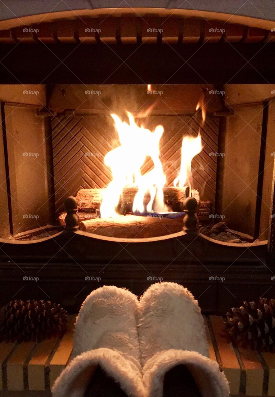 Let's warm near the fireplace 