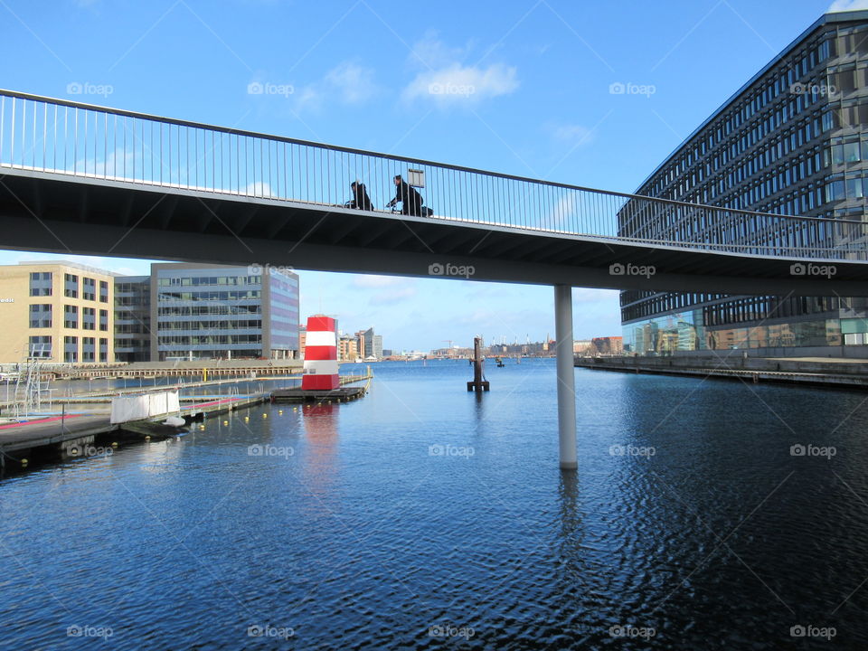 Copenhagen waterfront with cycle bridge and Harbour baths