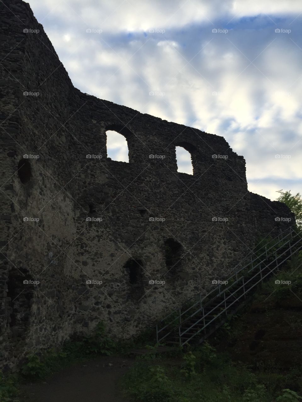 A wall and a staircase in ruins of Nevytsky castle in Zakarpattia Ukraine 