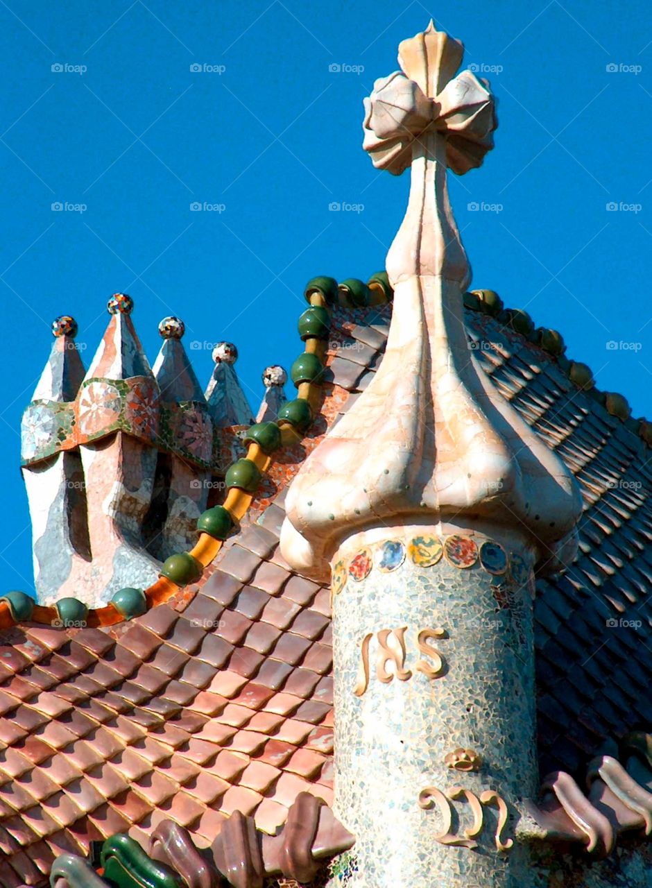 Detail of Casa Batlló. Roof detail at Casa Batlló in Barcelona, Spain