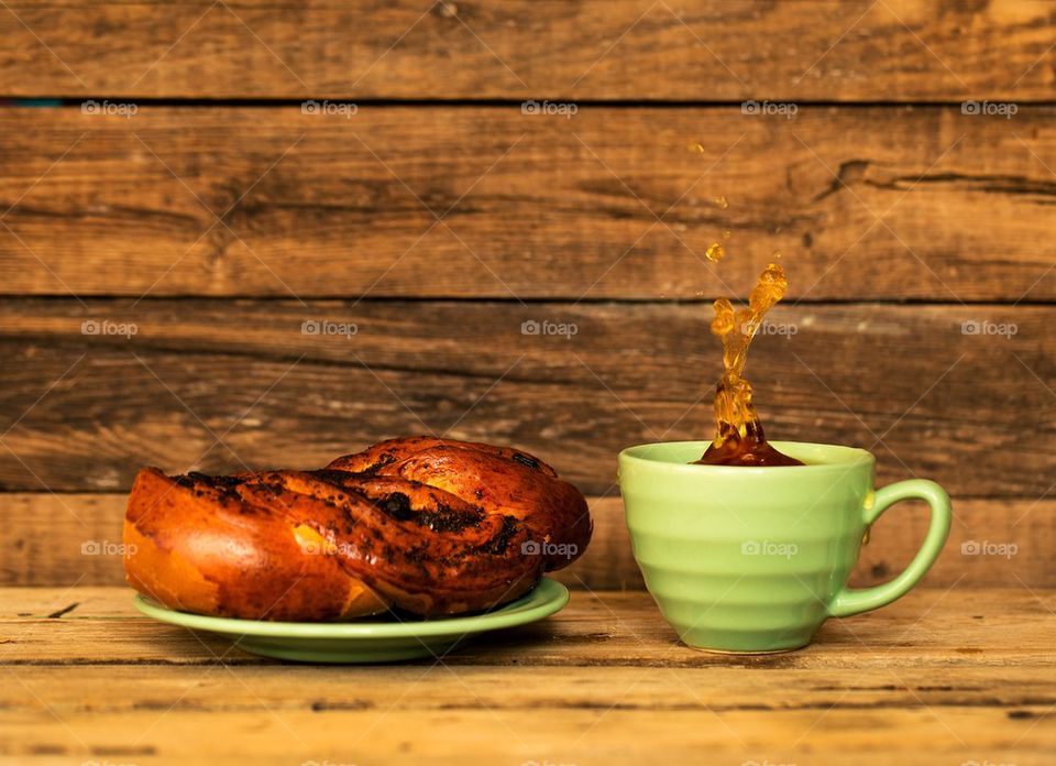 Cake with cup of coffee