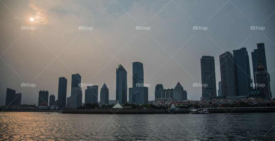 Asia China Qingdao old german colonie skyline from seaside