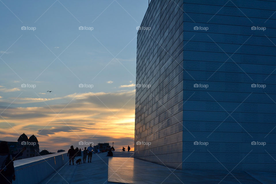 Sunset Oslo opera house