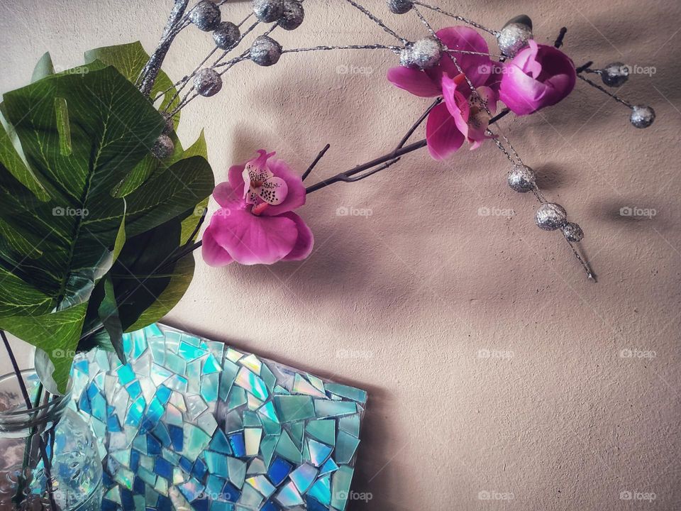 Old cut up CD/DVD art, with flowers