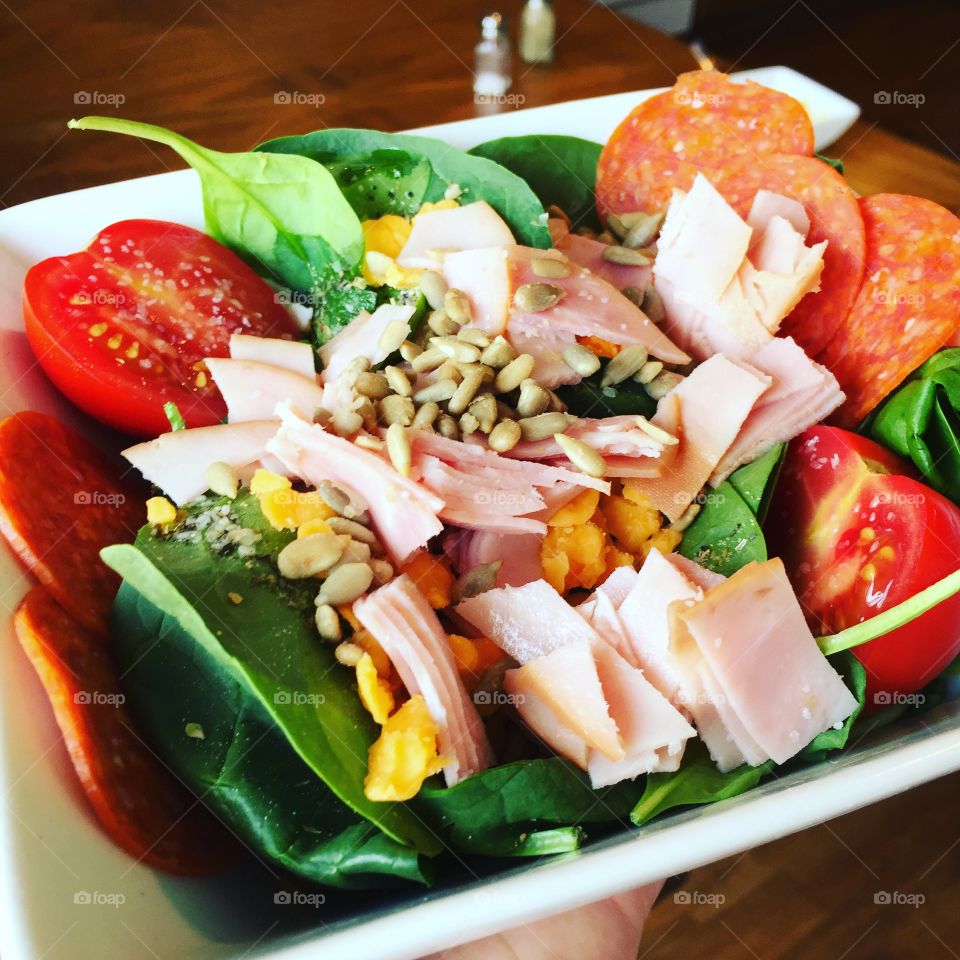 This spinach salad bursts in your mouth with every bite and is packed with protein! A great balanced meal!