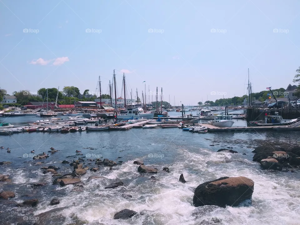 Boats at rest along the beautiful state of Maine