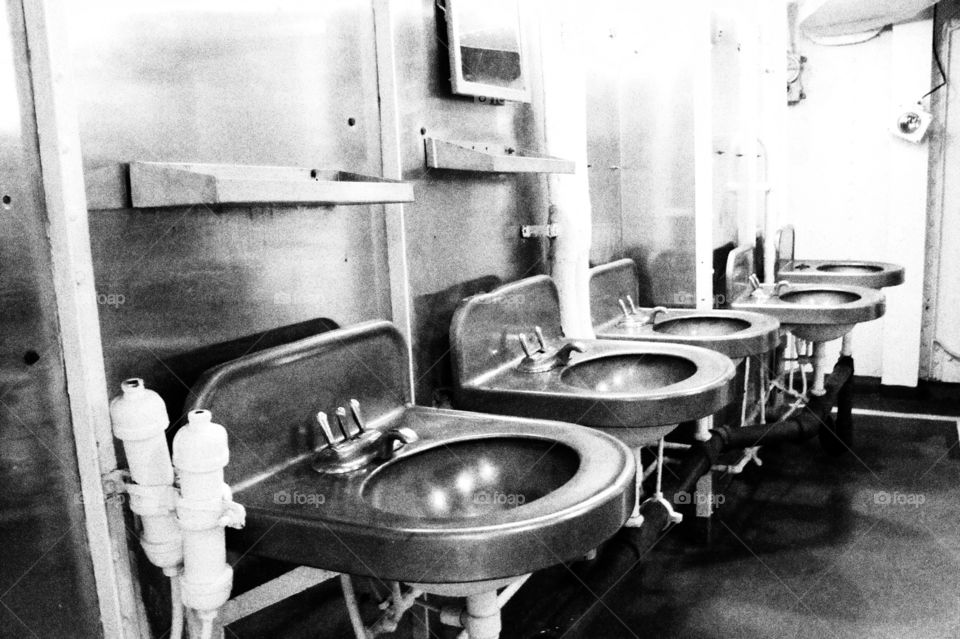 Latrine. Latrine sinks on navy ship
