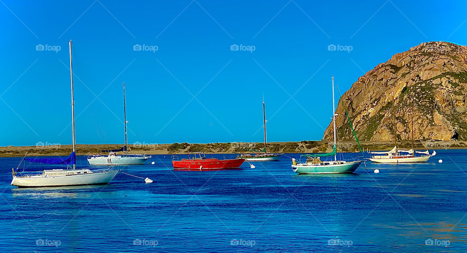 Foap Mission I Love This Waterscape! Colorful Sailboats In Morro Bay With The Massive Rock In The Background, A Central California Coast Landmark!