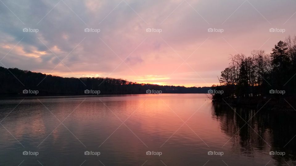 mellow pink sky over island during sunset