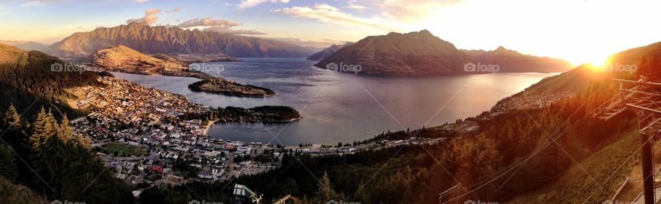 Panorama of Queenstown at sunset