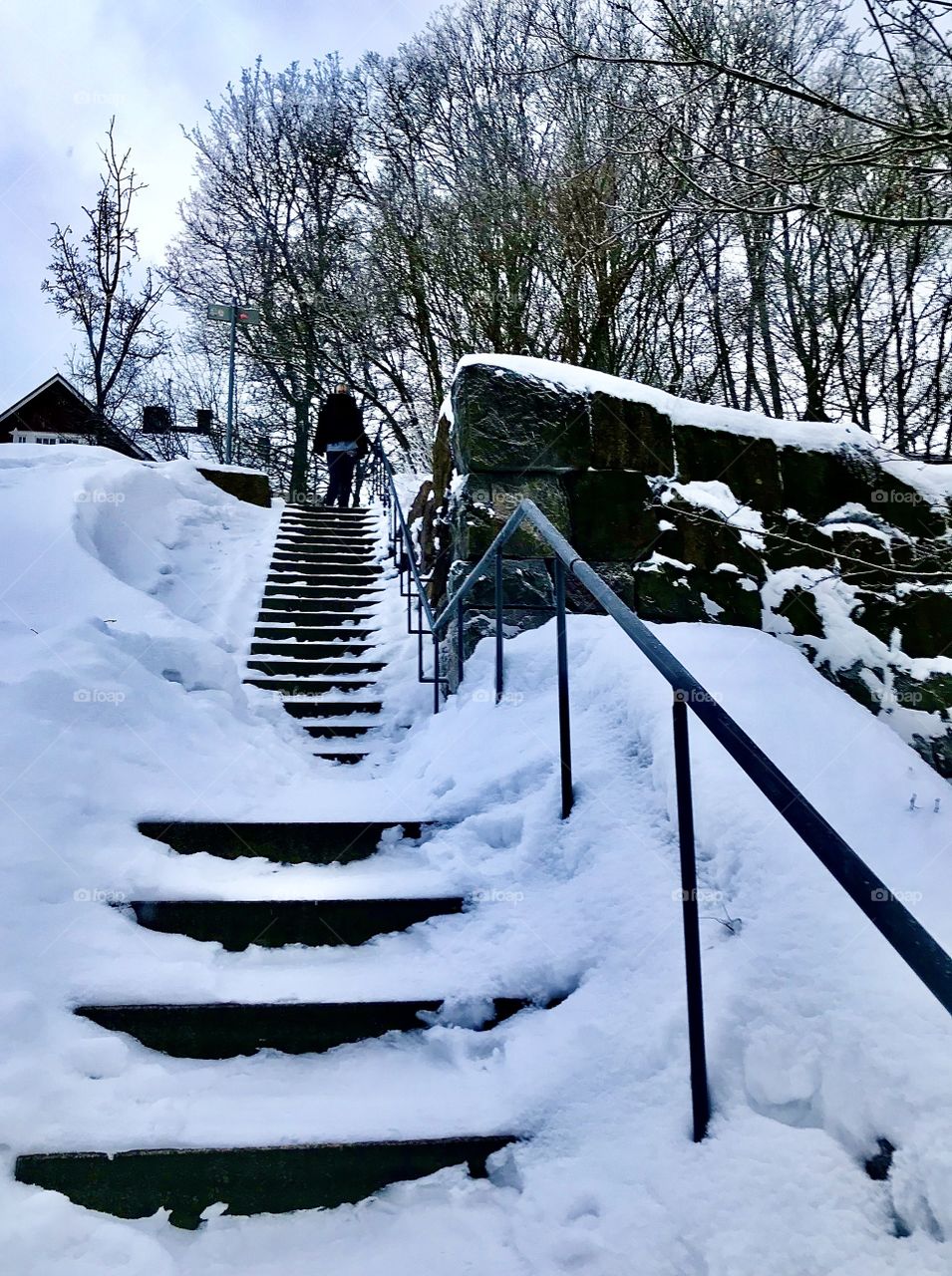 Long frozen stairs at Old town Helsinki, Finland