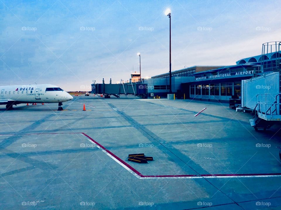 Airport in the evening lights 