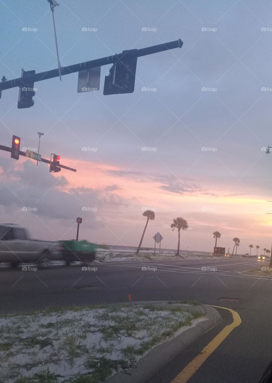 Sitting at a red light in Gulf Coast Mississippi waiting for the light to change.