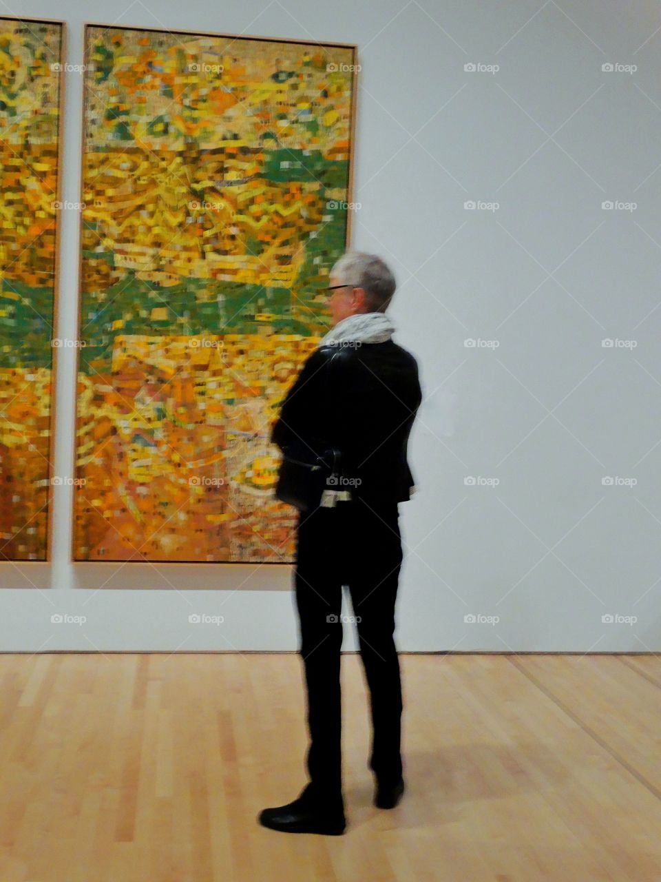 Senior Citizen Admiring Modern Art In A Museum