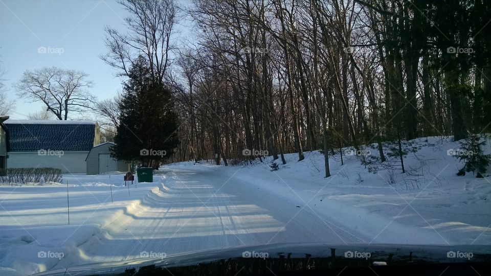 snowy road. bright morning snowy road