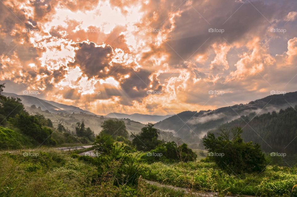 Spring Sunset with early evaporation in the Mountain