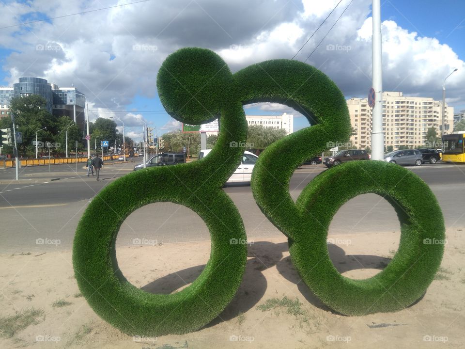 sports figure people bike Olympics street art landscape in the Minsk city Belarus