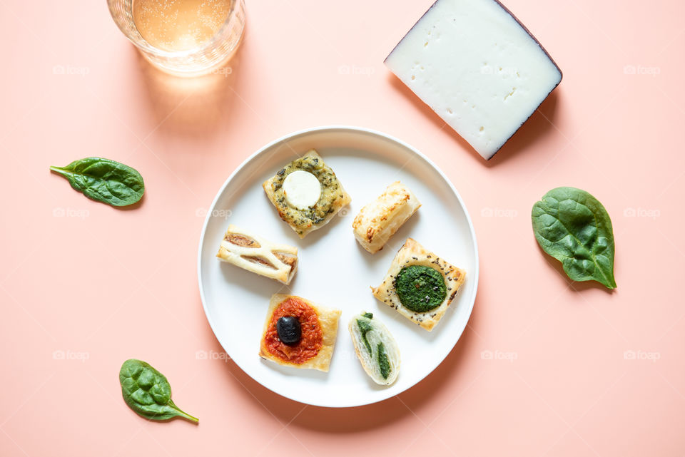 Flat lay of appetizers on a plate