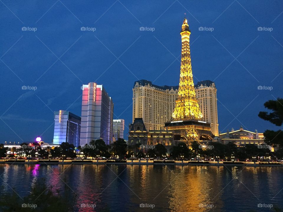Evening view from Bellagio Casino Resort, Las Vegas 