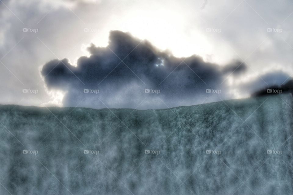 waterfall with clouds