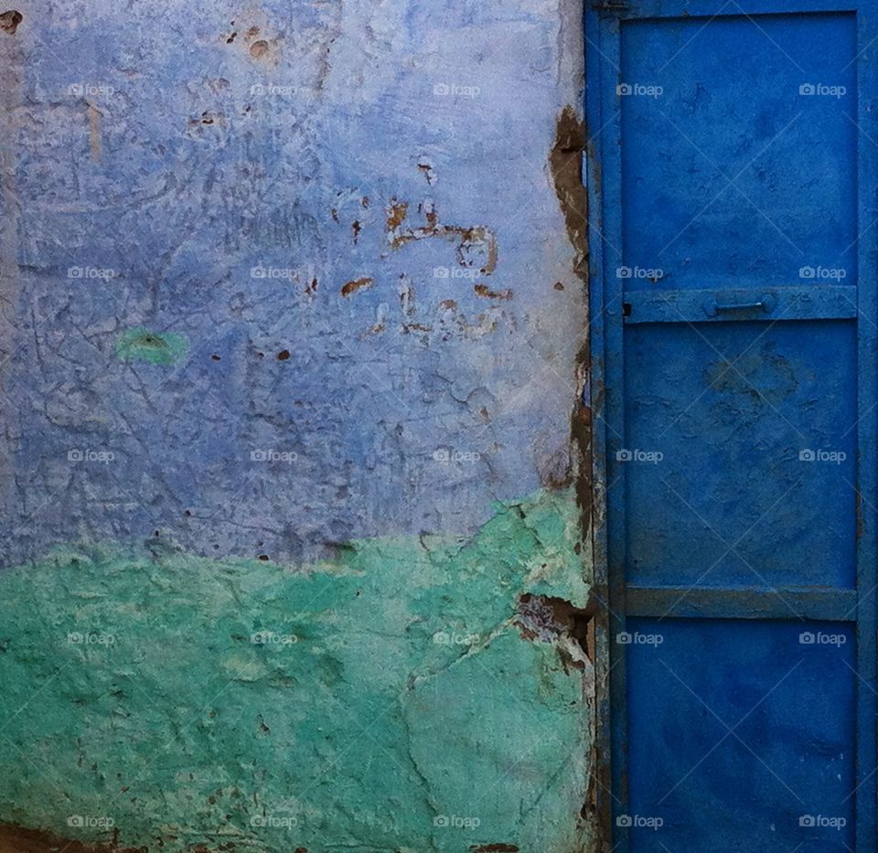 Nubian village door . Blue door in Nubian village Aswan Egypt 