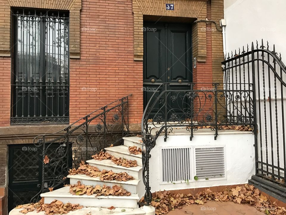 Brick house with leaves