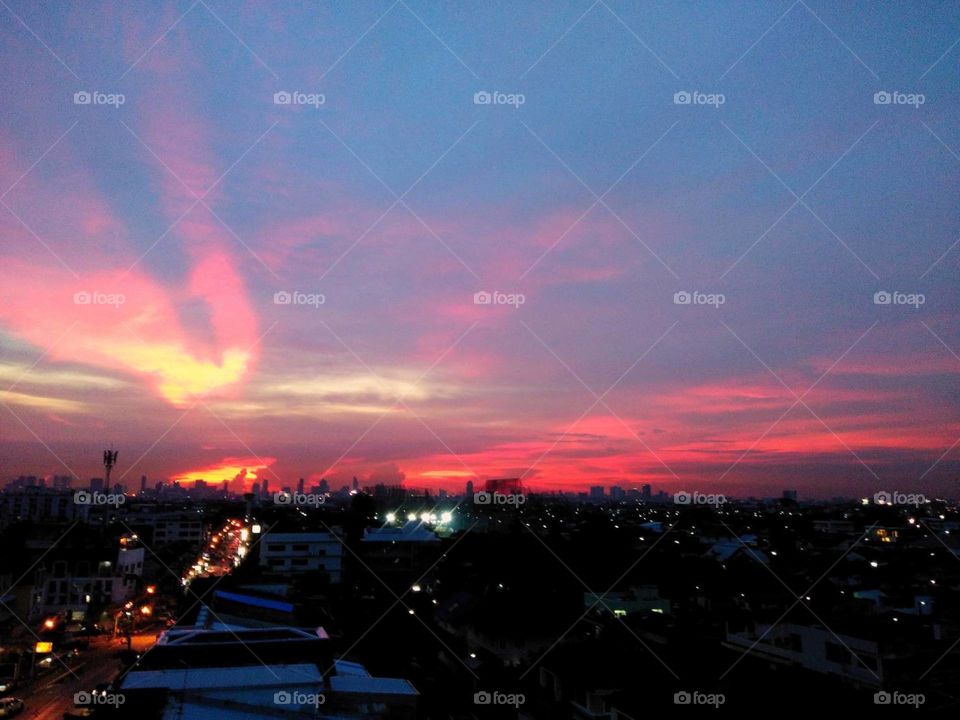 Sunset at my terrace in Bangkok, Thailand.