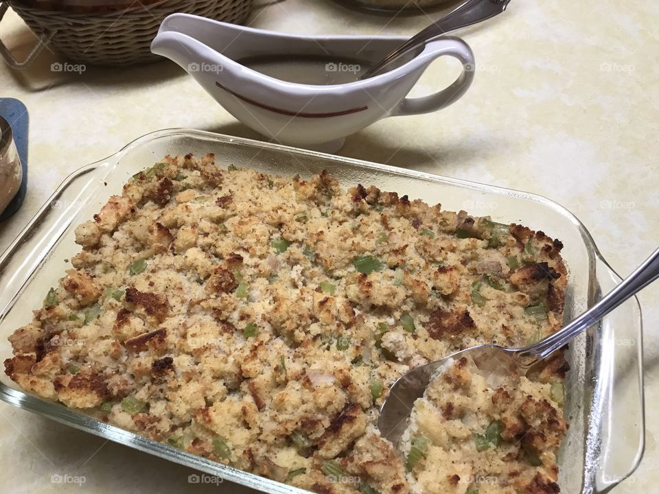 Home made cornbread dressing and gravy
