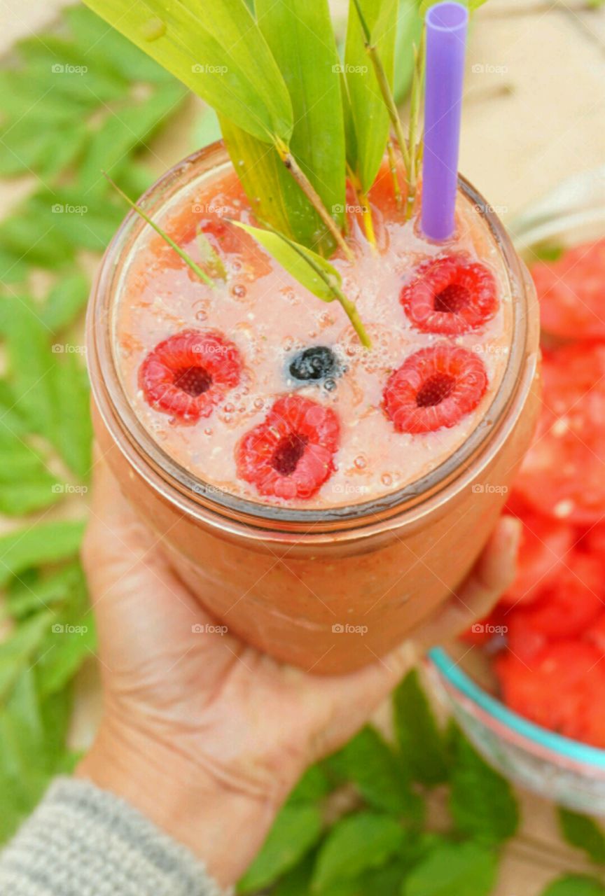 Fresh Fruit Smoothie - watermelon,  mints, lemon juice and oatmeal