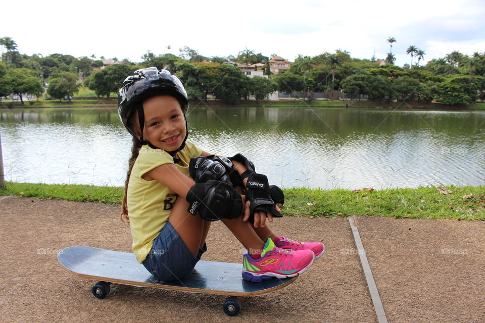 Little girl skateboarding