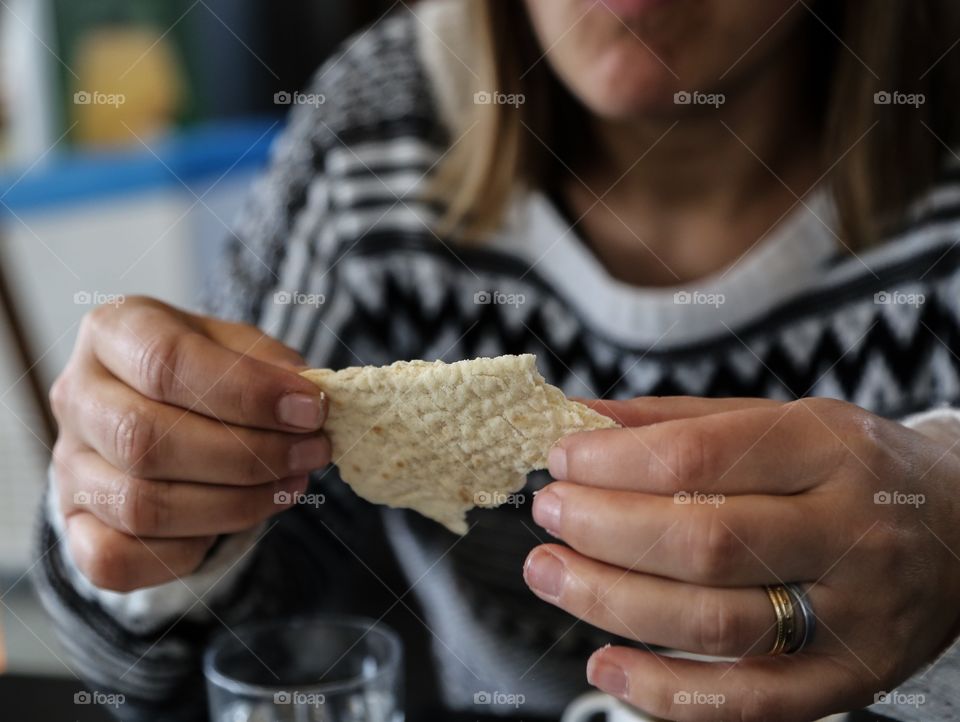 In Norway . Norwegian speciality Lefse eaten on a cafe in Trondheim 