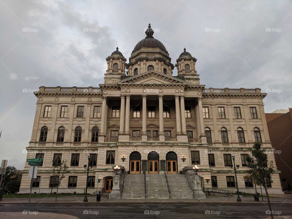 Onondaga County Clerk (beautiful, ornate government building in Syracuse, New York that looks like a castle and has a dome and columns)