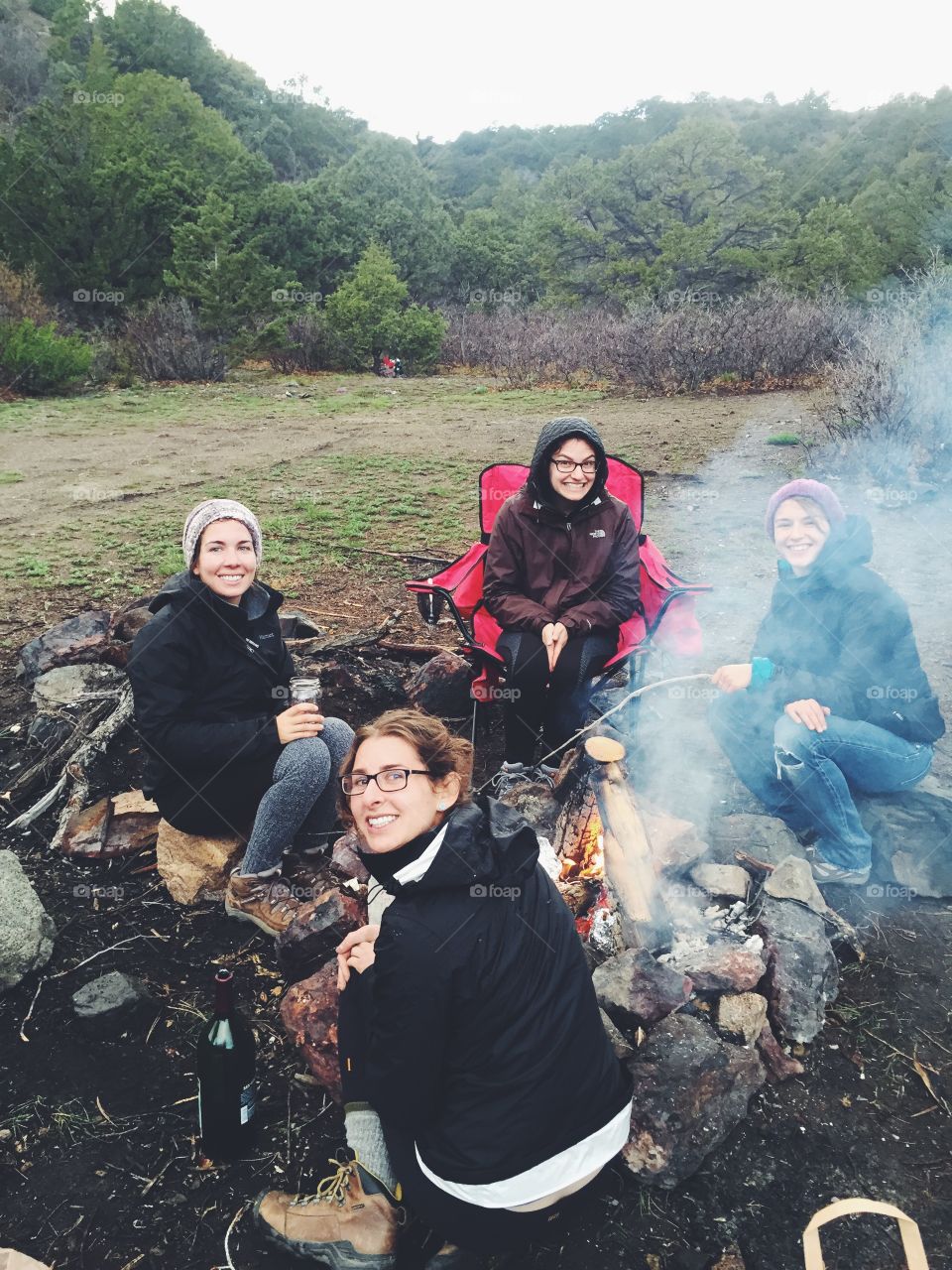 Camping Dinner. Friends enjoying a meal in Salida