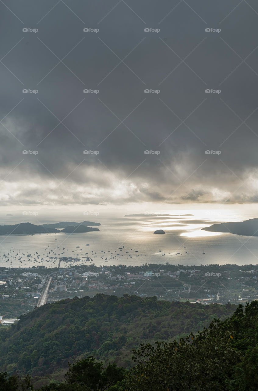 Cloudy morning weather makes  beautiful scene over Phuket Bay in Thailand