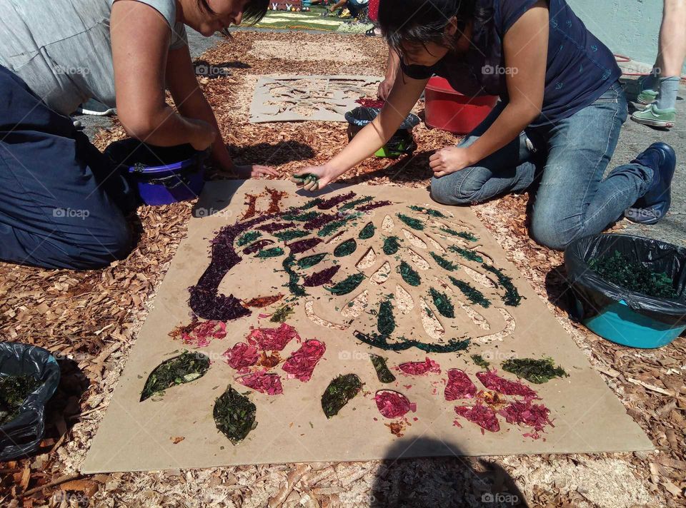 making of the carpets for Semana Santa in Antigua Guatemala