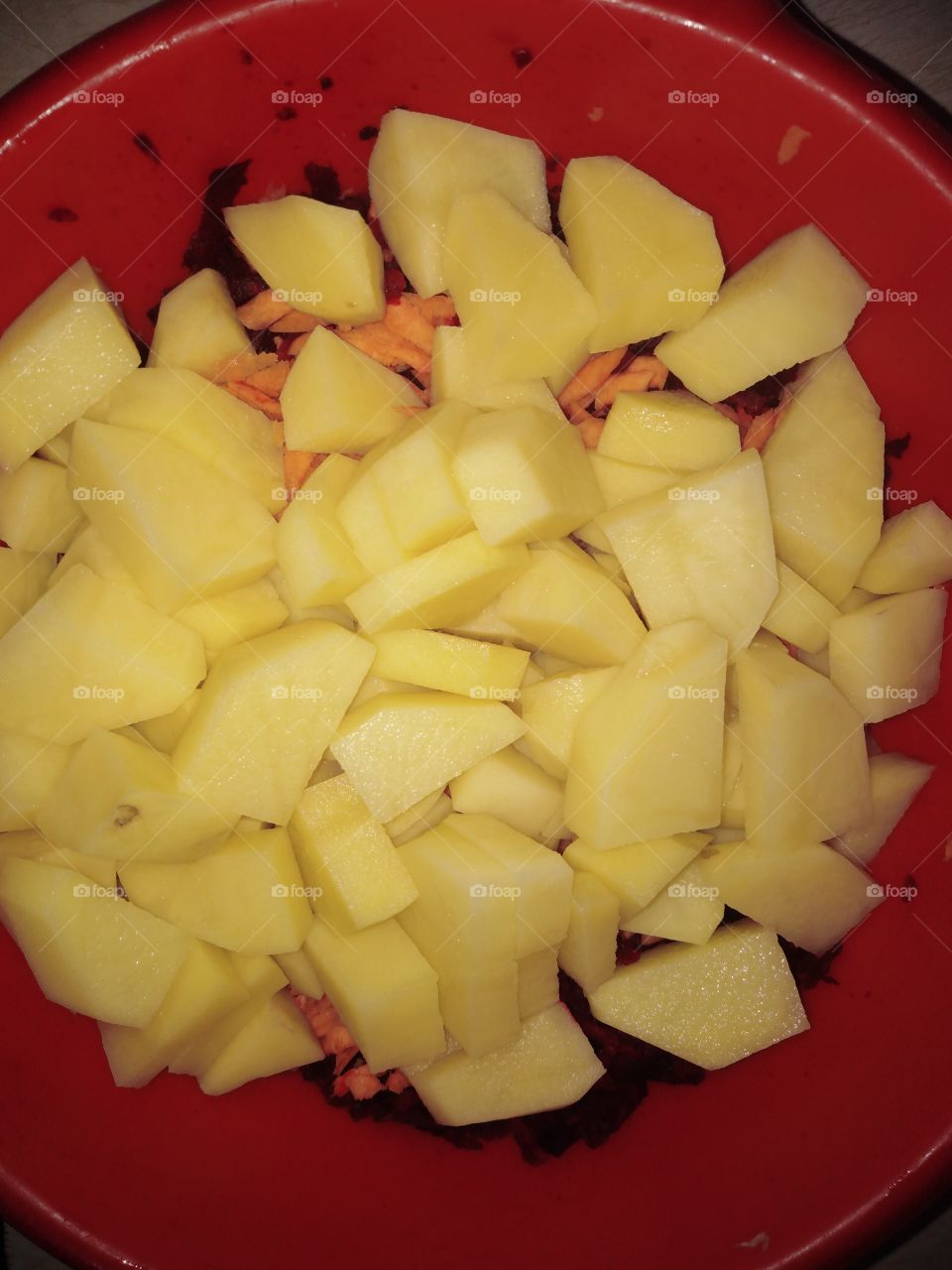 Sliced potatoes.
